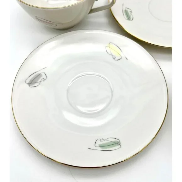 MCM Cup & Saucer Pair Atomic Leaf Feather Design Seltmann Weiden Bavaria Ingrid - Picture 5 of 7